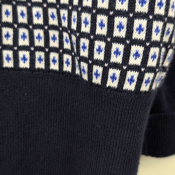 Lands' End Navy and White Patterned Supima Cotton Cardigan Sweater Size 18 - Picture 8 of 10